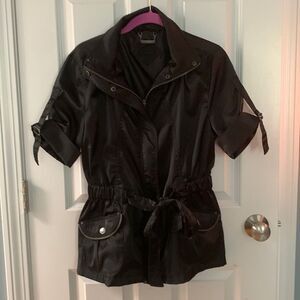 Joujou Black Short Sleeve Utility Safari Jacket Belted Cargo Pockets Size M